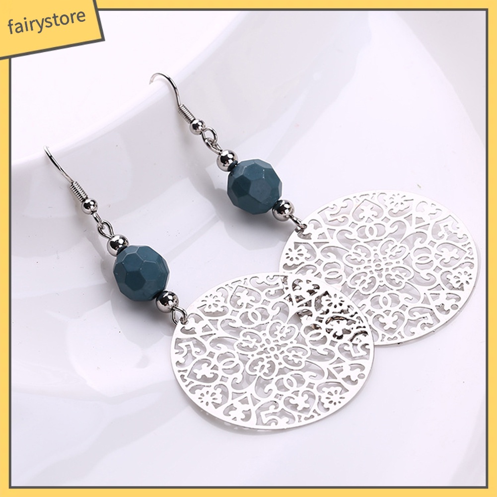 Đôi hoa tai cotton hình hoa rỗng tròn dáng dài phong cách vintage nữ tính