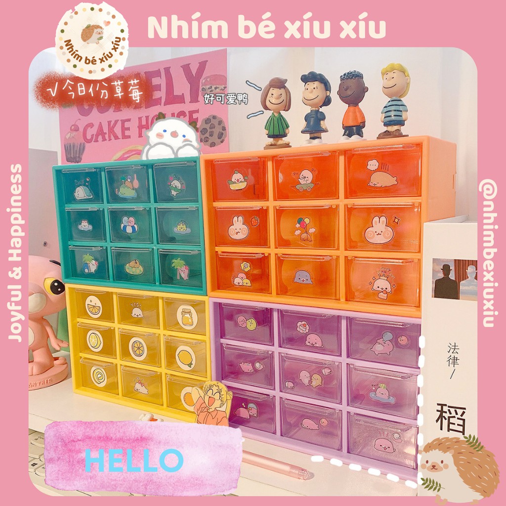 [KÈM STICKER] Kệ đựng đồ mini/Hộp ngăn kéo 9 ngăn nhiều màu sắc TN32