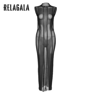 RelaGala Thời trang nữ Váy mỏng không tay hở lưng gợi cảm