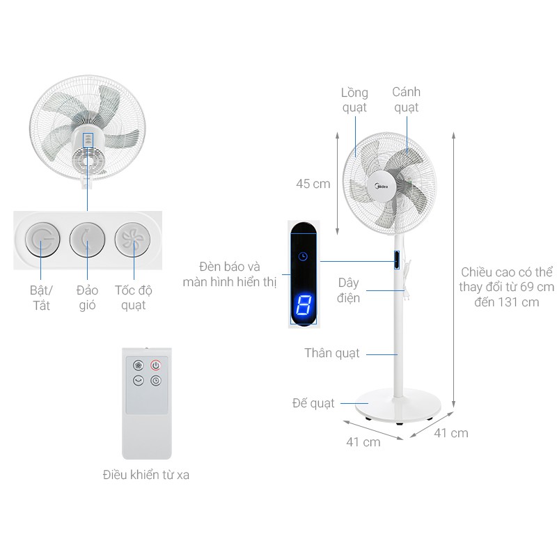 Quạt đứng Midea DC inverter FS40 - 18BR Trắng - Hàng chính hãng