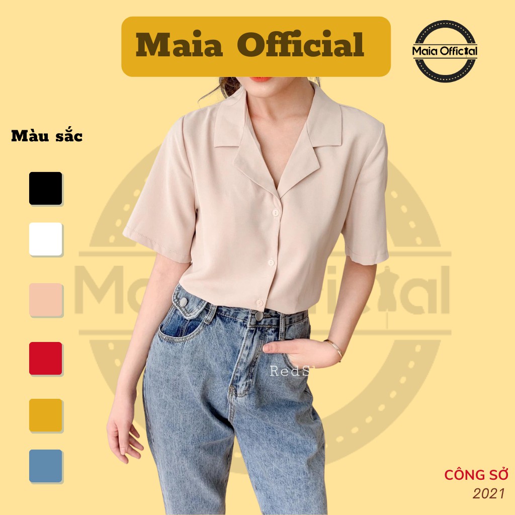 Áo sơ mi công sở cổ Vest Maia Official (5 màu), cộc tay, chất voan lụa hàn, Unisex tinh tế, lịch sự sang trọng | BigBuy360 - bigbuy360.vn