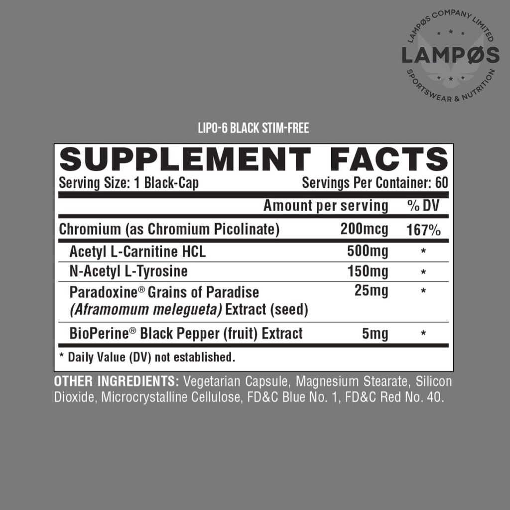 Nutrex Lipo 6 Black Stim Free , Hỗ Trợ Sinh Nhiệt Đốt Mỡ, Không Caffeine, Tăng Cường Trao Đổi Chất