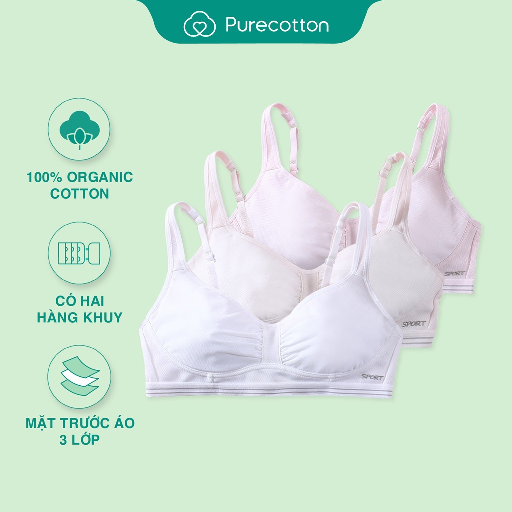 Combo đủ màu áo lót học sinh Purecotton chất liệu cotton cao cấp kiểu dáng cài khuy không đệm PC016