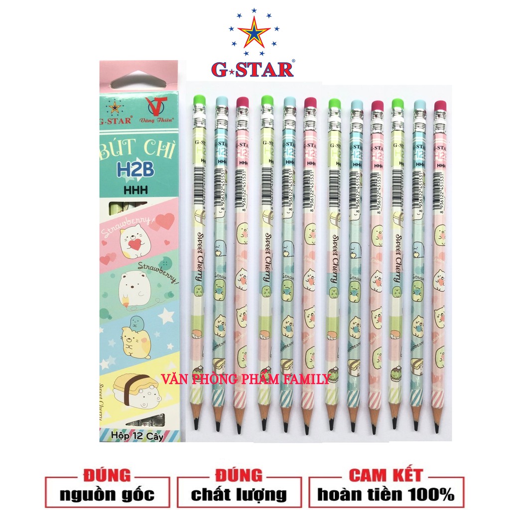Hộp 12 cây bút chì HB G-STAR HHH, Bút chì B2 nét chữ nhỏ gọn thanh thoát, hiệu ứng màu tốt