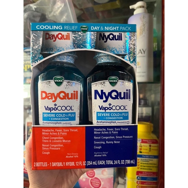 ‼️ Siro Vicks DayQuil &amp; NyQuil Cold &amp; Flu congestion -acetaminophen 708ml của 🇺🇸