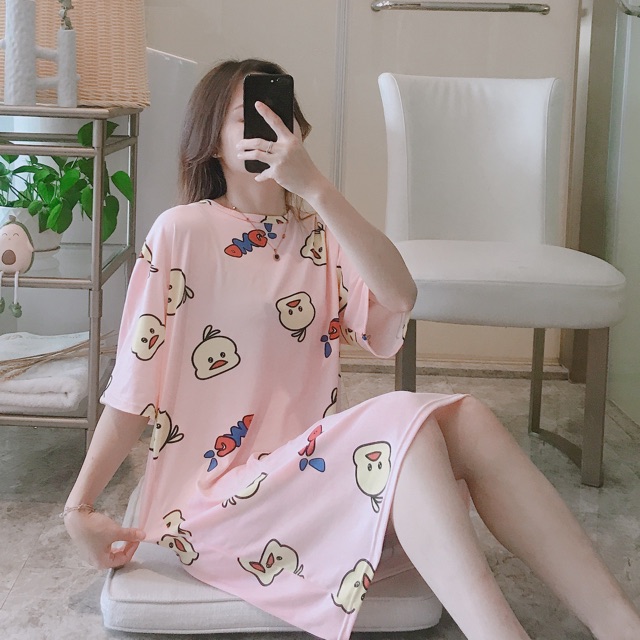 Đầm mặc nhà dễ thương chất thun cotton 4 chiều mịn mát thấm hút mồ hôi, có Bigsize, Ship hoả tốc 30’