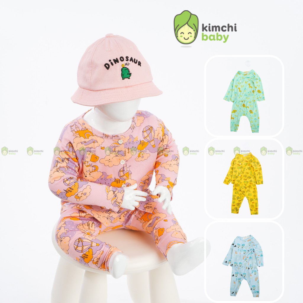 Bộ Sơ Sinh Bé Gái, Bé Trai Minky Mom Vải Thun Lạnh Cúc Giữa Hoạ Tiết Dễ Thương, Bộ Dài Tay Cho Bé Thu Đông MKMSS2103