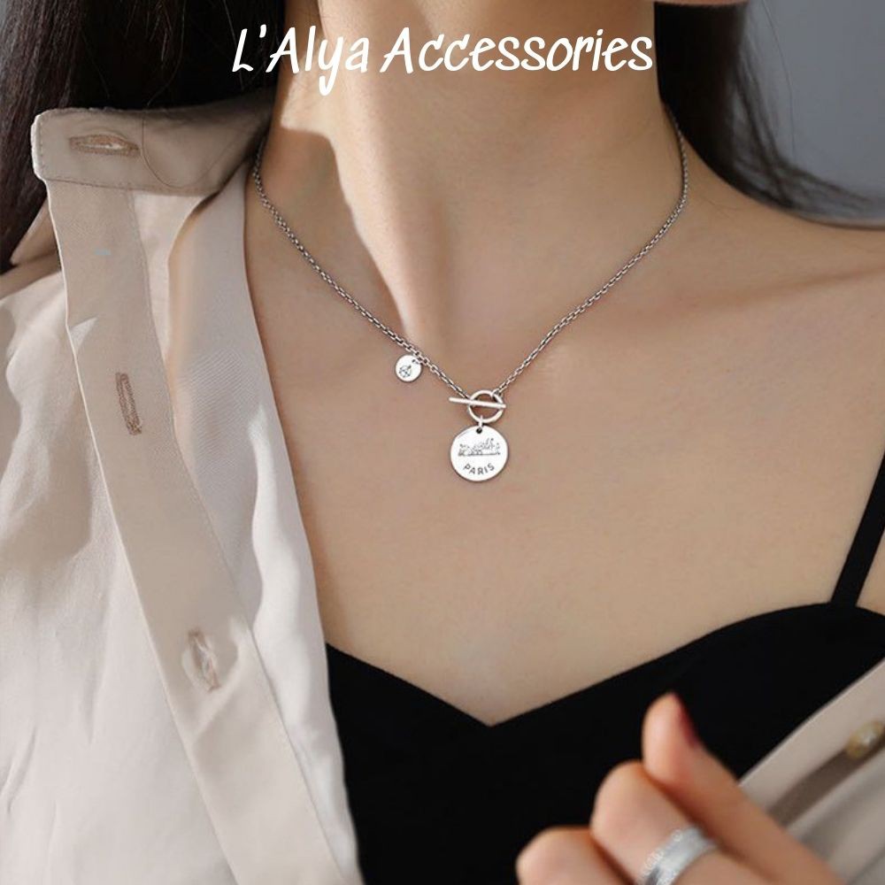 Dây Chuyền Xích Dài Mặt Tròn In Chữ Paris Thời Trang Cá Tính Phong Cách Hàn Quốc DCX006 - L'Alya Accessories