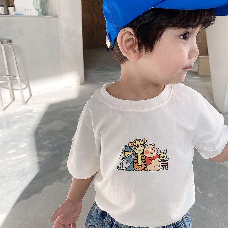 Áo Thun Tay Ngắn Cổ Tròn In Họa Tiết Hoạt Hình Dễ Thương Thời Trang Cho Bé Trai