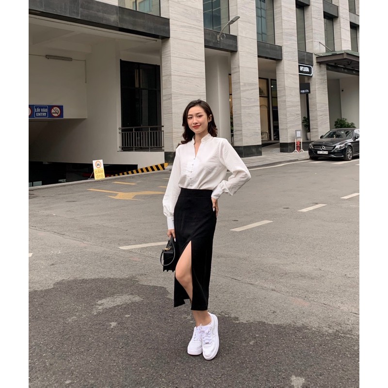 Chân váy xẻ đen Slit Skirt_ZIEL | BigBuy360 - bigbuy360.vn