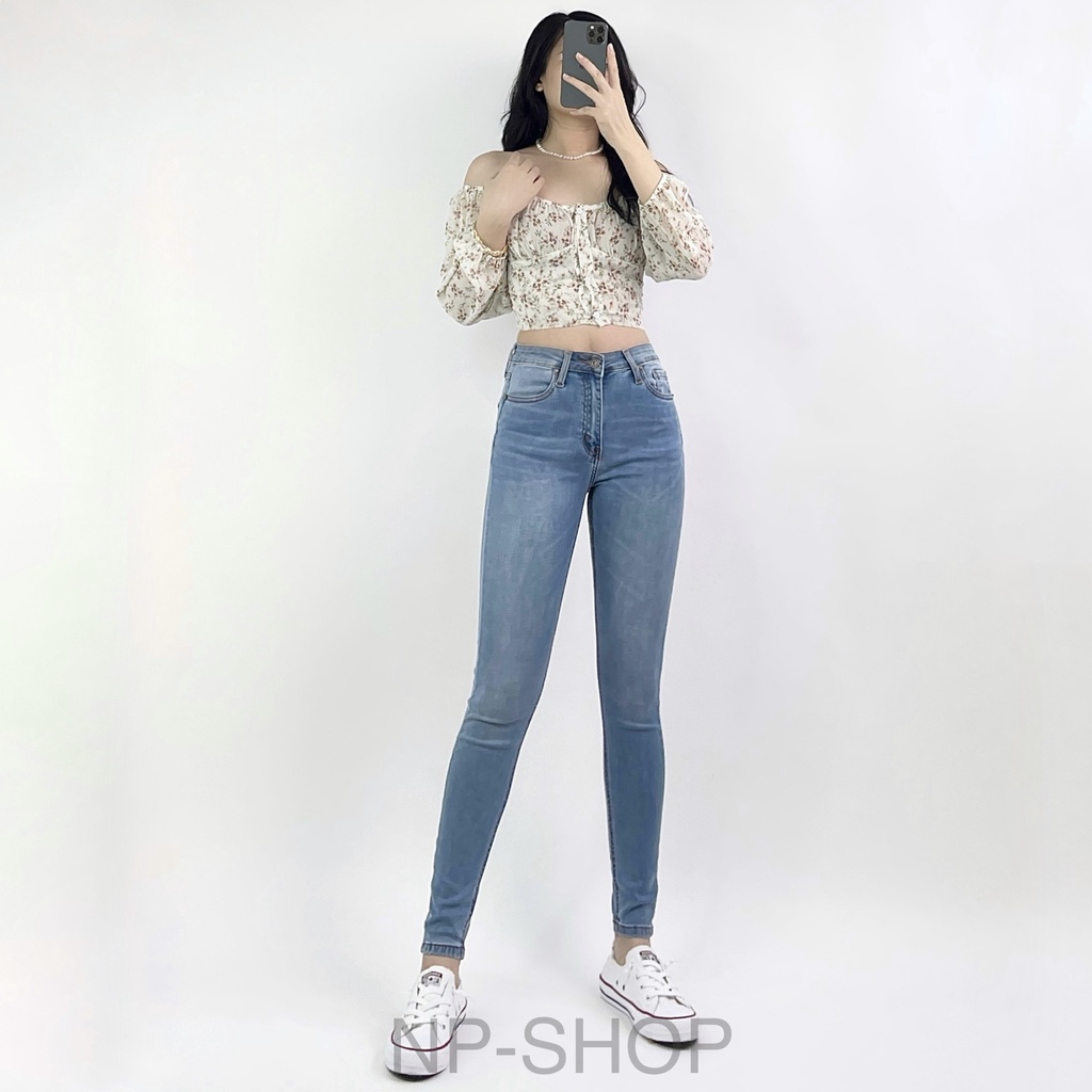 Quần jean nữ cao cấp NPSHOP lưng cao siêu co giãn, quần bò nữ ống bó skinny jeans bigsize