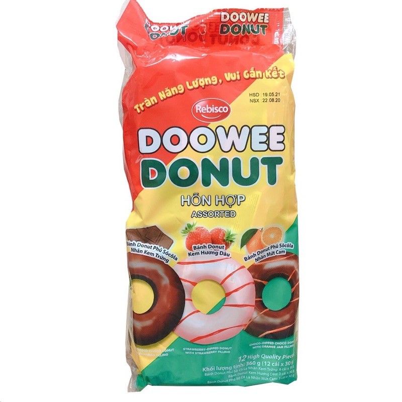 Bịch 12 Chiếc Bánh Donut Doowee Hỗn Hợp 360gr