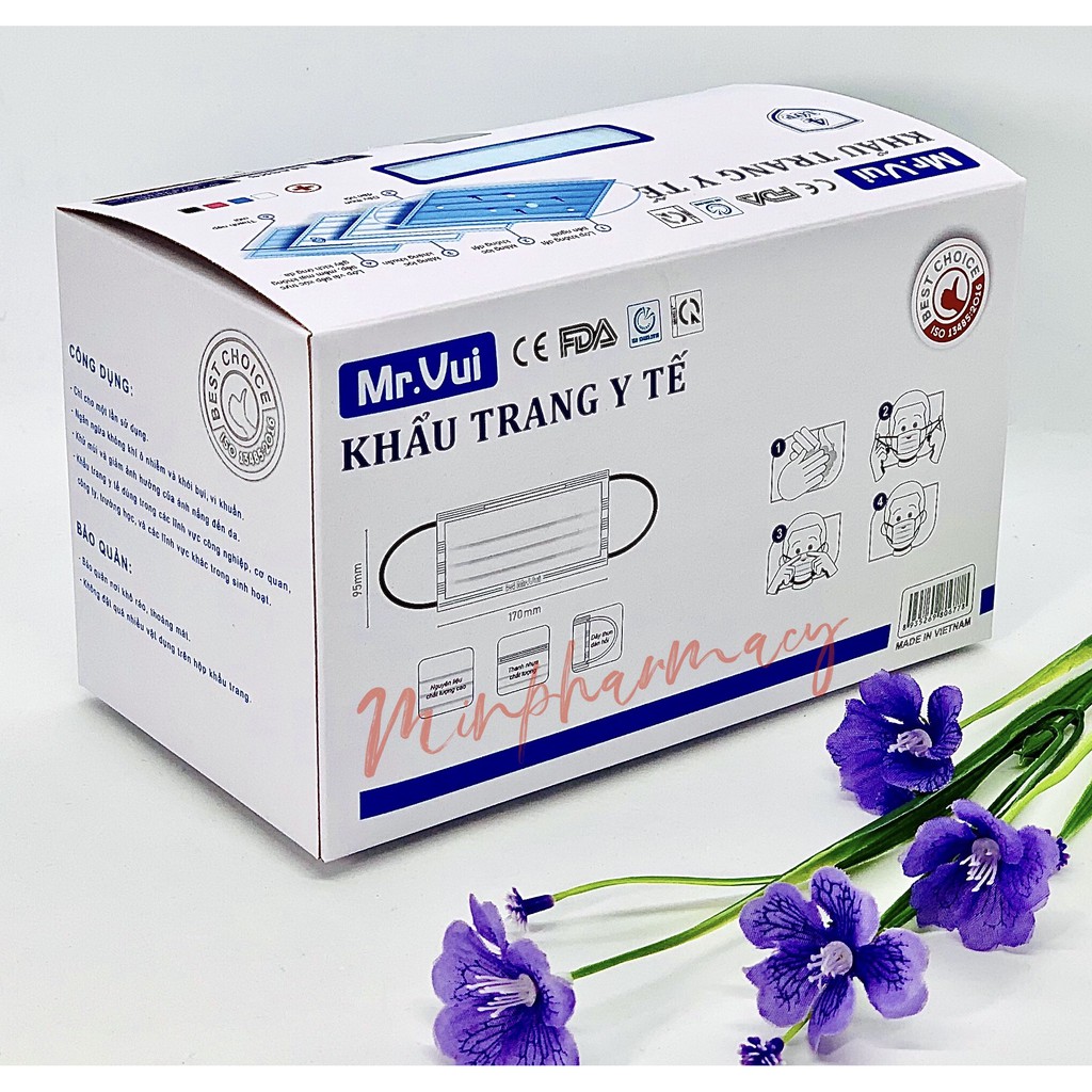 KHẨU TRANG Y TẾ 4 LỚP Mr.VUI - VẢI KHÔNG DỆT KHÁNG KHUẨN – HỘP 50 CÁI - Minpharmacy