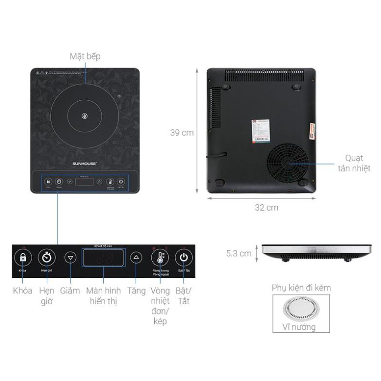Bếp hồng ngoại SUNHOUSE SHD6020, bếp điện đơn dùng cho mọi loại nồi bảo hành chính hãng