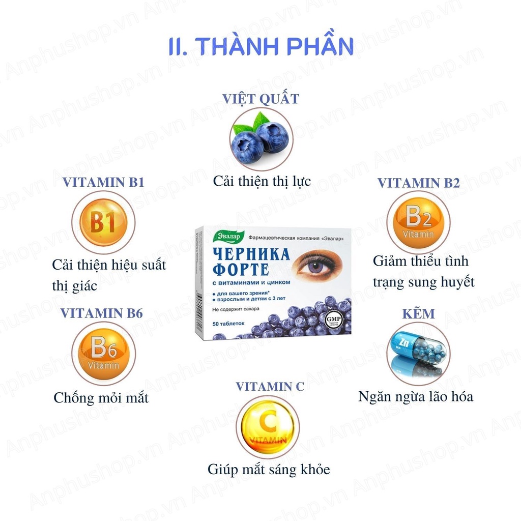 Viên uống bổ mắt việt quất Evalar Bilberry Forte 50 viên của Nga - Sản phẩm chính hãng