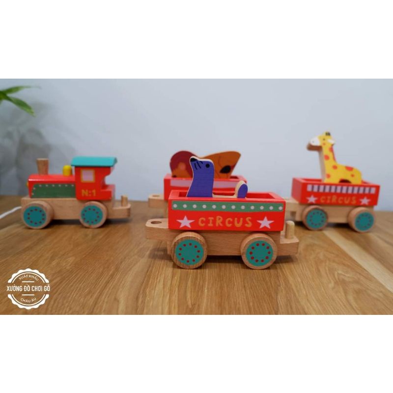 Đồ chơi gỗ việt nam xuất khẩu châu âu - Đoàn tàu chở thú - xe đồ chơi