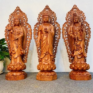 Bộ tượng Phật tam thánh gỗ hương cao 40