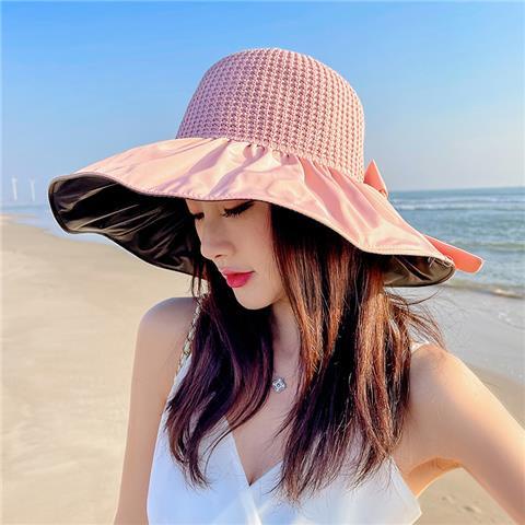 Mũ Cói Rộng Vành Che Nắng Đính Nơ Keo Đen Chống Tia UV Thời Trang Mùa Hè Cho Nữ