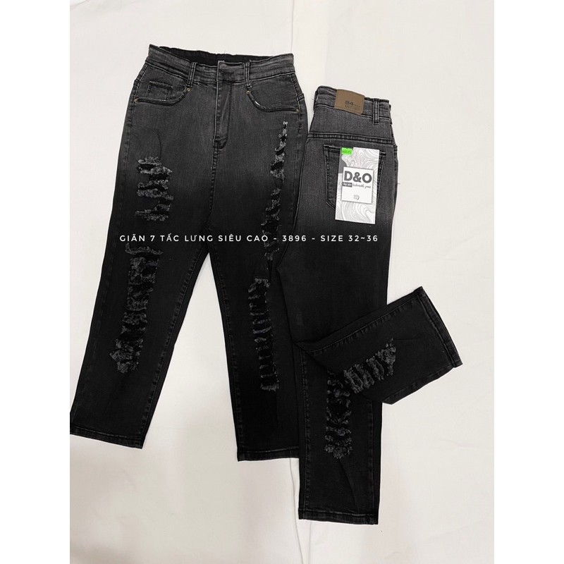 Quần Jeans Lửng 7 Tấc QUA GỐI Lưng Siêu Cao Trên Rốn , 3 Màu Trơn/ Rách, Co Giãn Mạnh, Tôn Dáng Gọn Eo Bụng
