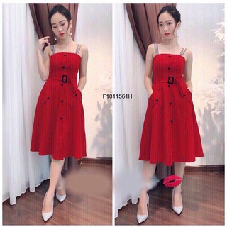 [HOT] Đầm xòe 2 dây đính nút