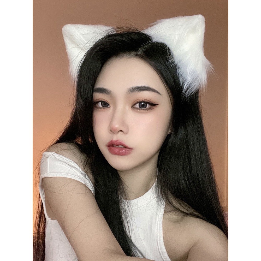 Bờm tóc cute, Cài Tóc Tai Mèo Lông Mềm Mại Dễ Thương Cute Cosplay Màu Đen Trắng