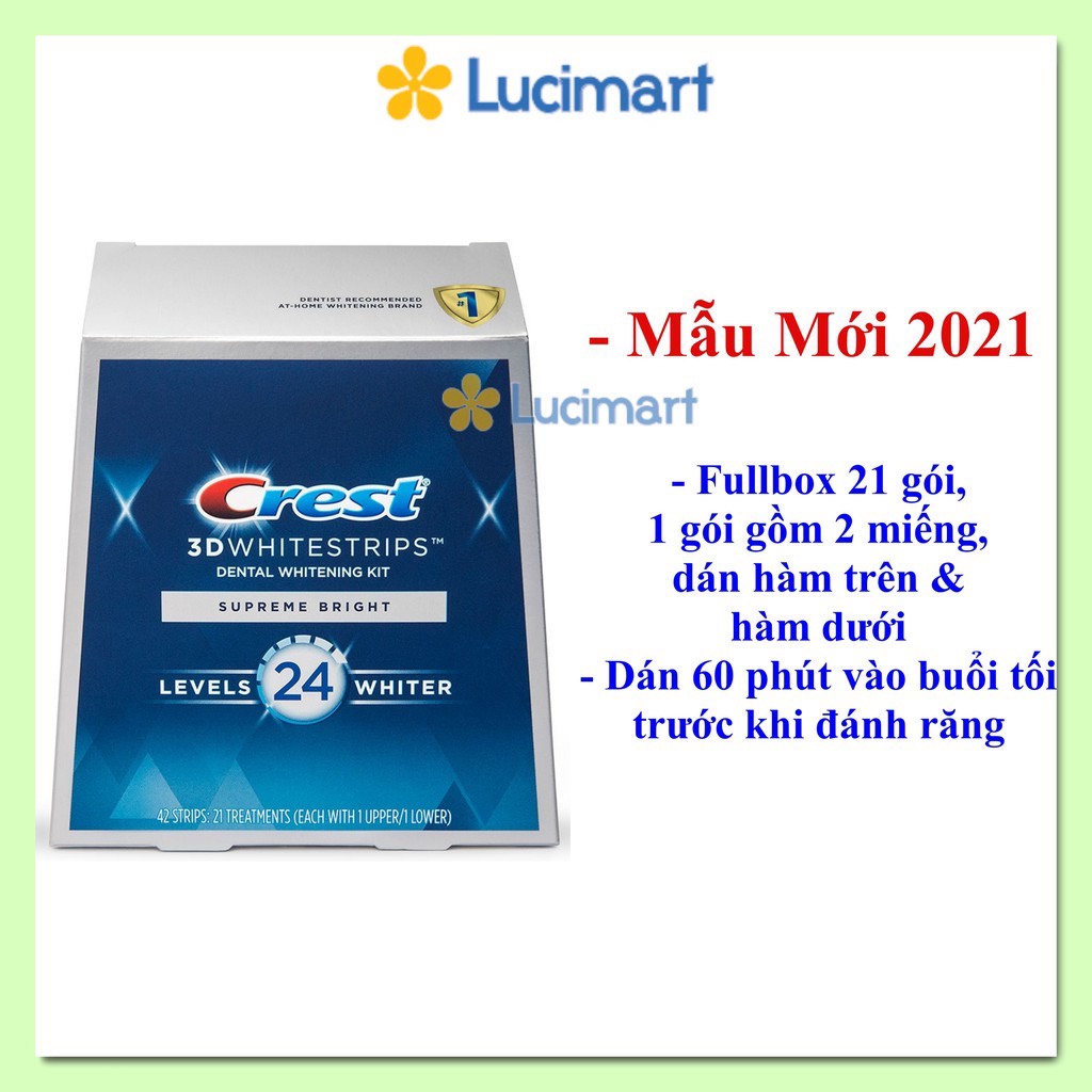 Miếng dán trắng răng Crest 3D White Supreme Flexfit full box 21gói