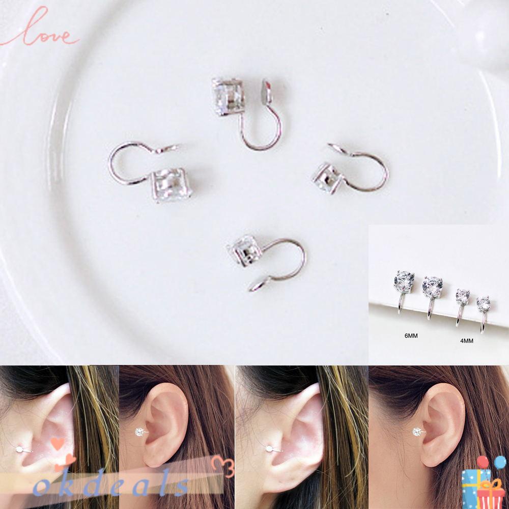 Set 1 / 2 Khuyên Đeo Vành Tai 6mm 4mm Không Cần Xỏ Lỗ Cho Nam Và Nữ