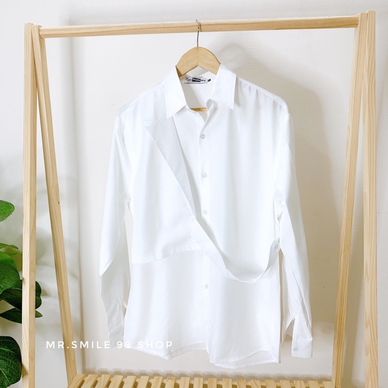 ÁO SƠ MI BASIC TRẮNG ĐEN TAY DÀI PHỐI CỔ VEST THỜI TRANG MR SMILE 99 SHOP | BigBuy360 - bigbuy360.vn