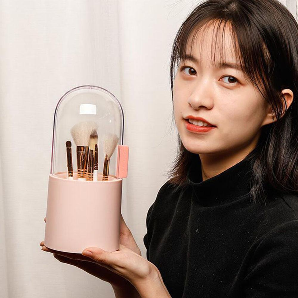 Hộp Đựng Cọ Trang Điểm Bằng Nhựa Trong Suốt Có Nắp Trượt Chống Bụi