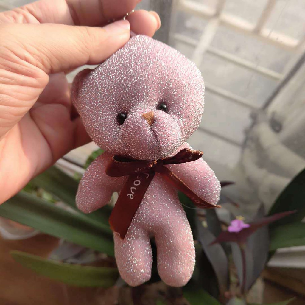 Gấu bông móc khóa teddy vải kim tuyến lấp lánh hàng cao cấp 11cm