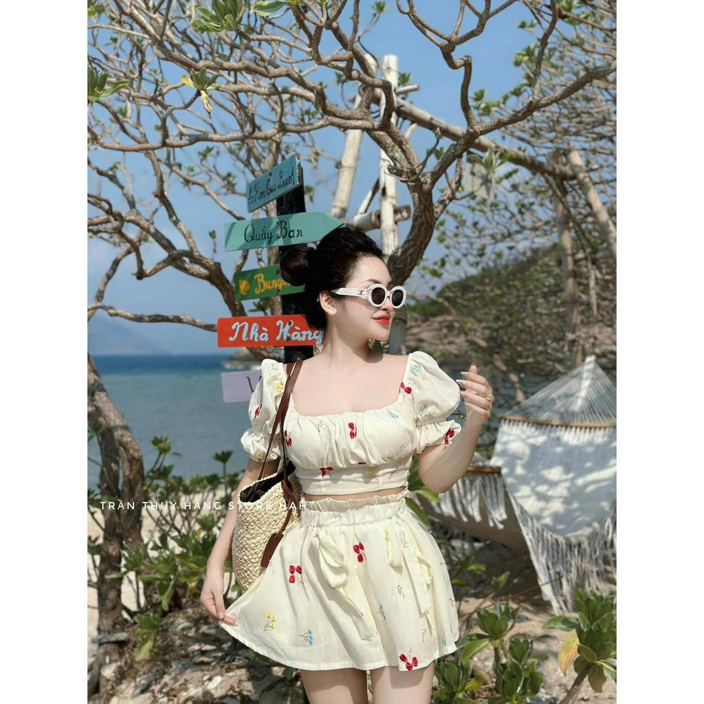 sét bộ đùi bông lụa áo trễ vai ngắn tay