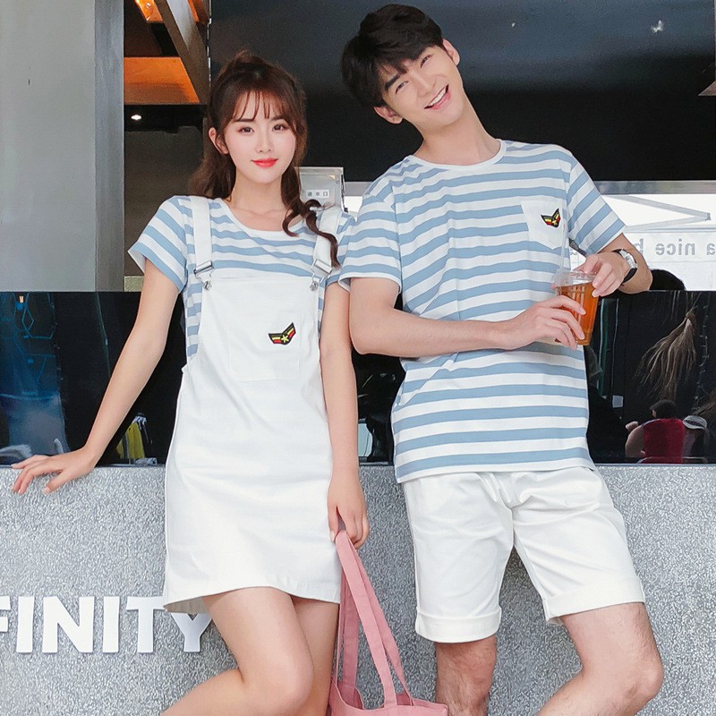 áo thun unisex Đồ đôi nam nữ mùa hè - set áo thun cặp váy yếm và quần kaki lửng cao cấp YAME Couple  AV198