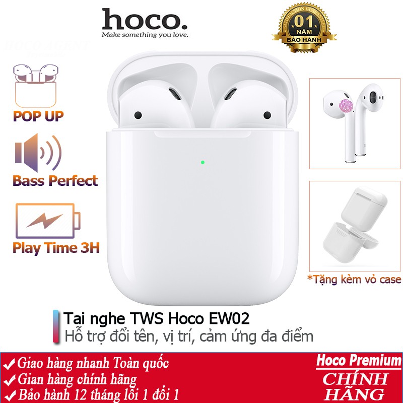 Tai nghe Airpot Hoco EW02 cửa sổ Pop Up, hỗ trợ đổi tên, định vị, cảm ứng đa điểm, TWS Bluetooth - Chính hãng