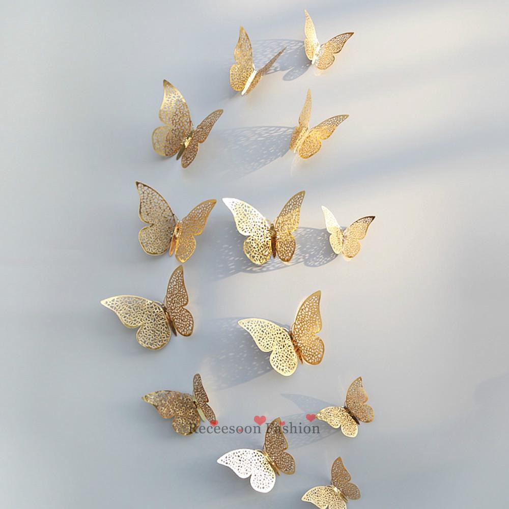 12 Sticker dán tường họa tiết hình con bướm 3D dùng trong trang trí phòng