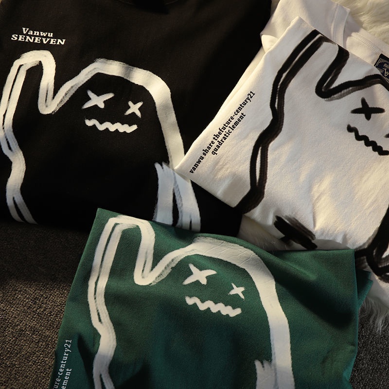 Áo Thun COZOK Tay Ngắn Dáng Rộng In Hình Graffiti Kiểu Hàn Quốc Cá Tính