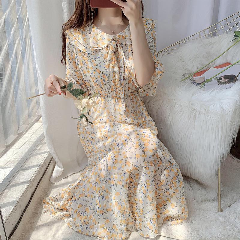 ❤New products❤Ladies floral dress, female summer, waist waist, thin temperament, fairy skirt, literary chiffon dress, doll collar princess dress | BigBuy360 - bigbuy360.vn