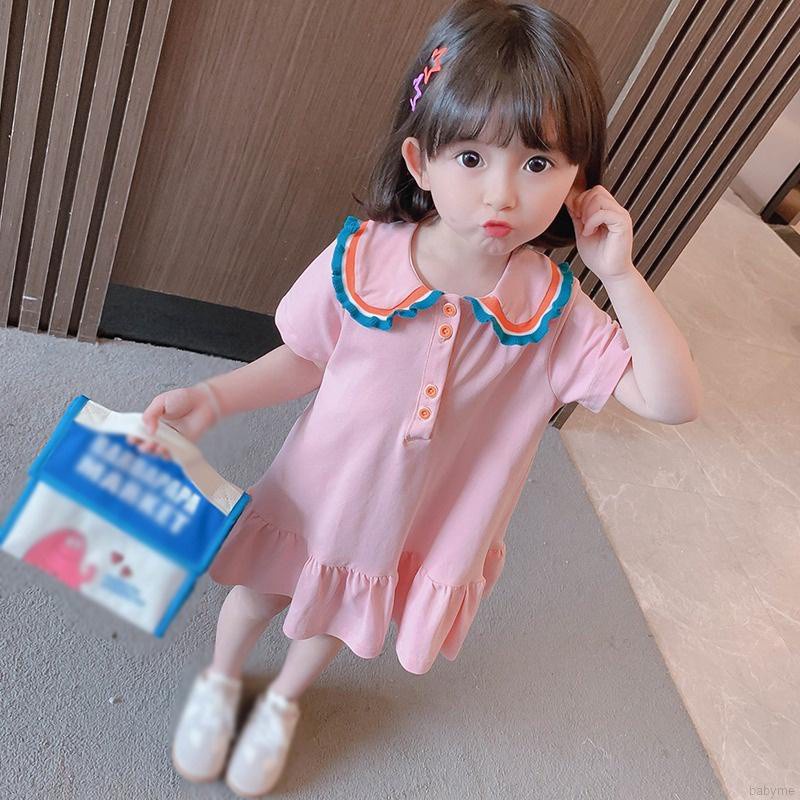 Đầm Ngắn Tay Cổ Bẻ Phong Cách Hàn Quốc Cho Bé Gái