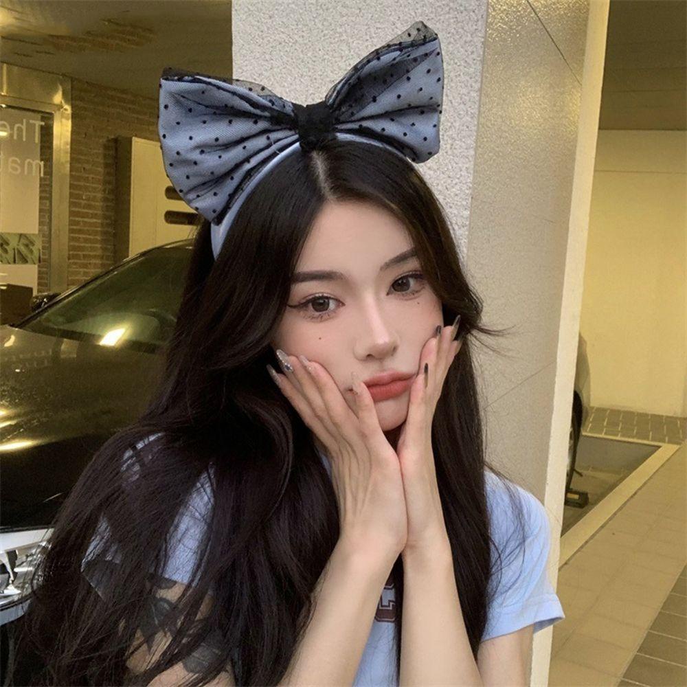 ANEMONE Băng Đô Nơ Họa Tiết Chấm Bi Phối Ren Thời Trang Thu Đông Cho Nữ