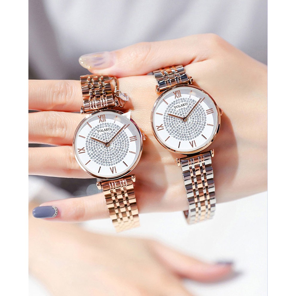 Đồng hồ YOLAKO đính đá hiển thị ngày/lịch thời trang sang trọng cao cấp cho nữ