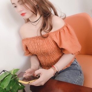 Áo croptop nhún chỉ -ảnh chụp thật của shop