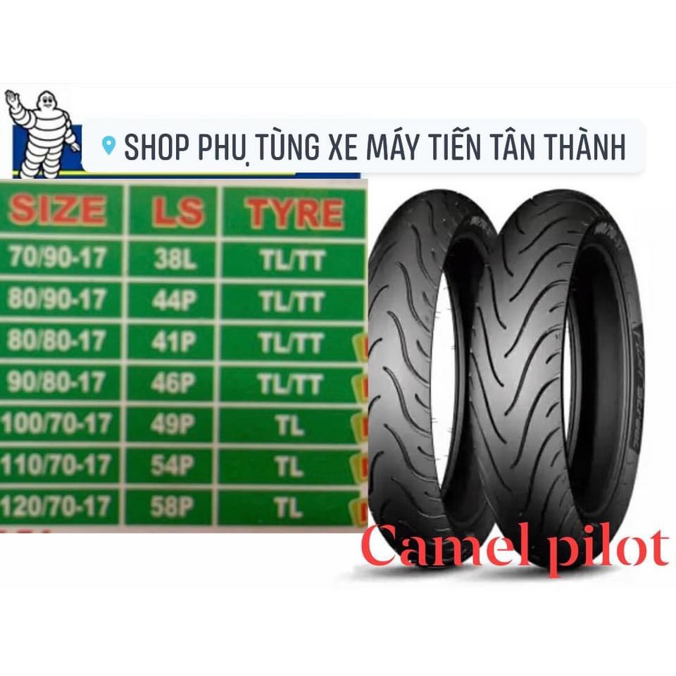 Vỏ lốp camel pilot70/90-80/90-90/80-100/70-110/70-120/70-17 inches.(có dùng ruột và không dùng ruột) CAMEL CMI