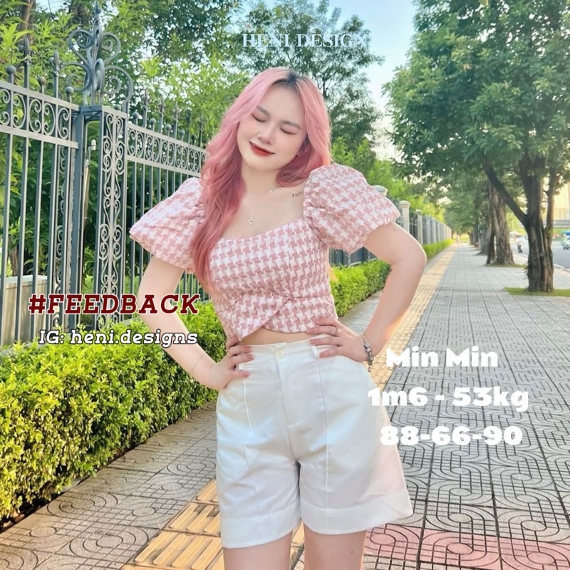 SET Áo Croptop Tay Phồng Phối Quần Short Trắng, HÀNG THIẾT KẾ CAO CẤP - HENi DESIGN