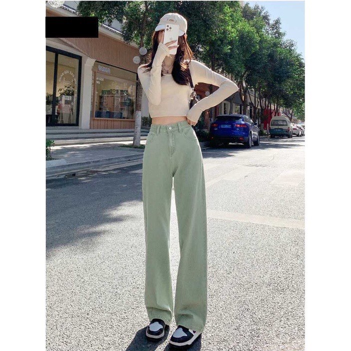 Quần jean bò ống rộng suông xuông nữ jeans cạp cao phong cách Hàn Quốc sành điệu style năm 2022