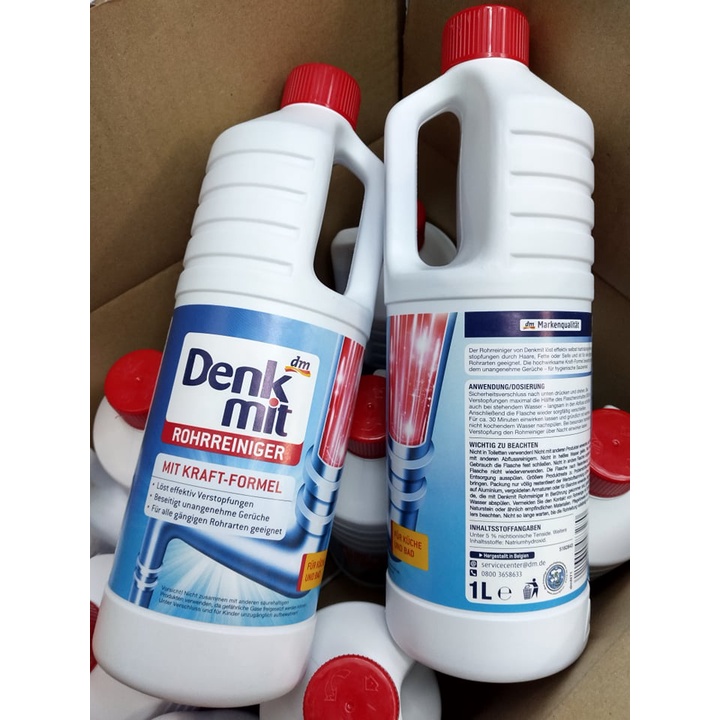 Hàng Đức - Denkmit chai thông cống làm sạch đường ống Rohrreiniger dung tích 1L, hàng chính hãng