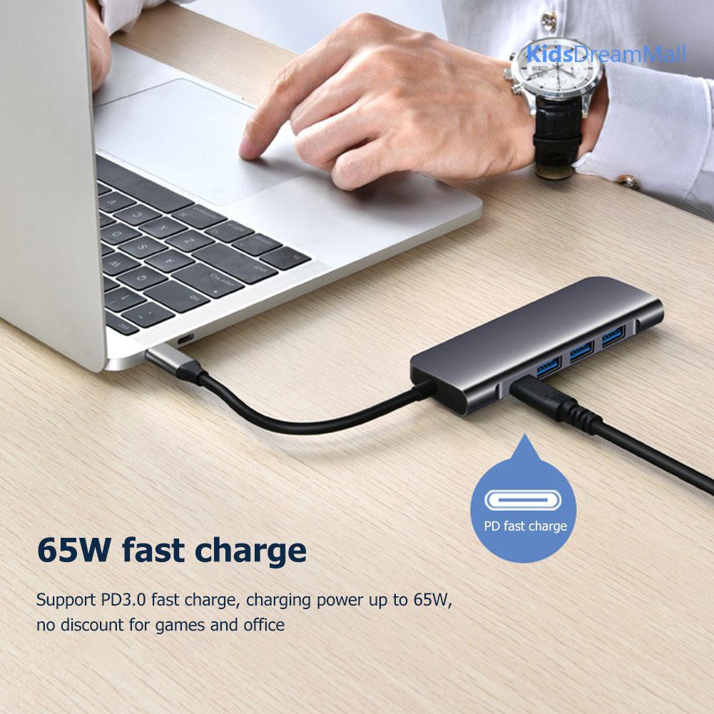 Đầu Chia Cổng Usb 5 Trong 1 Type C Sang Usb 3.0 65w Pd 4k Hdmi Cho Máy Tính