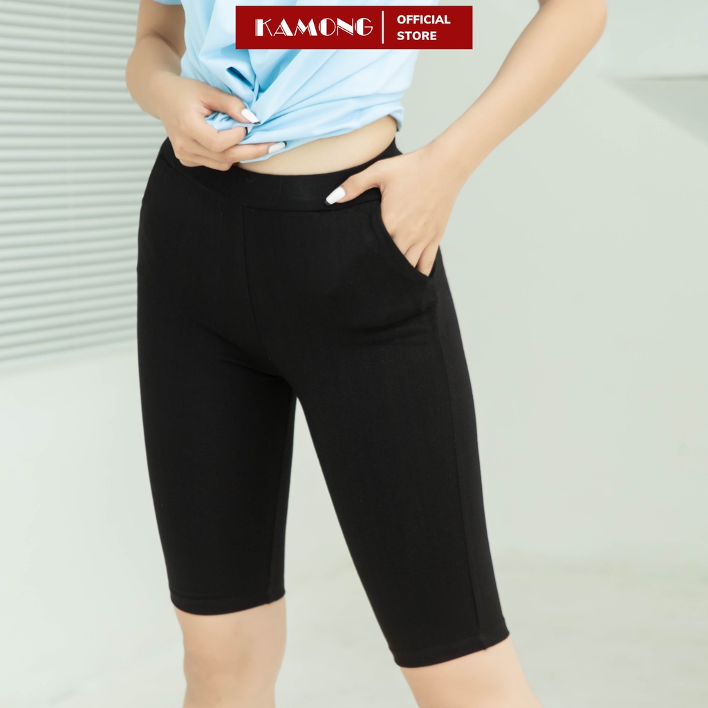 Quần legging nữ ngố KAMONG Nâng Mông Cao Cấp cạp cao có túi vải cotton dẻo co dãn tốt dáng ngắn LG005