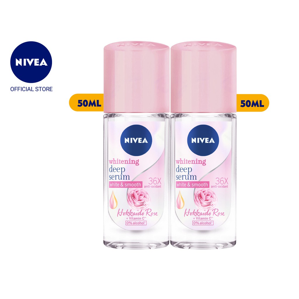 Bộ đôi Lăn ngăn mùi Nivea serum trắng mịn hương hoa hồng Hokkaido (40ml/chai) – 85301