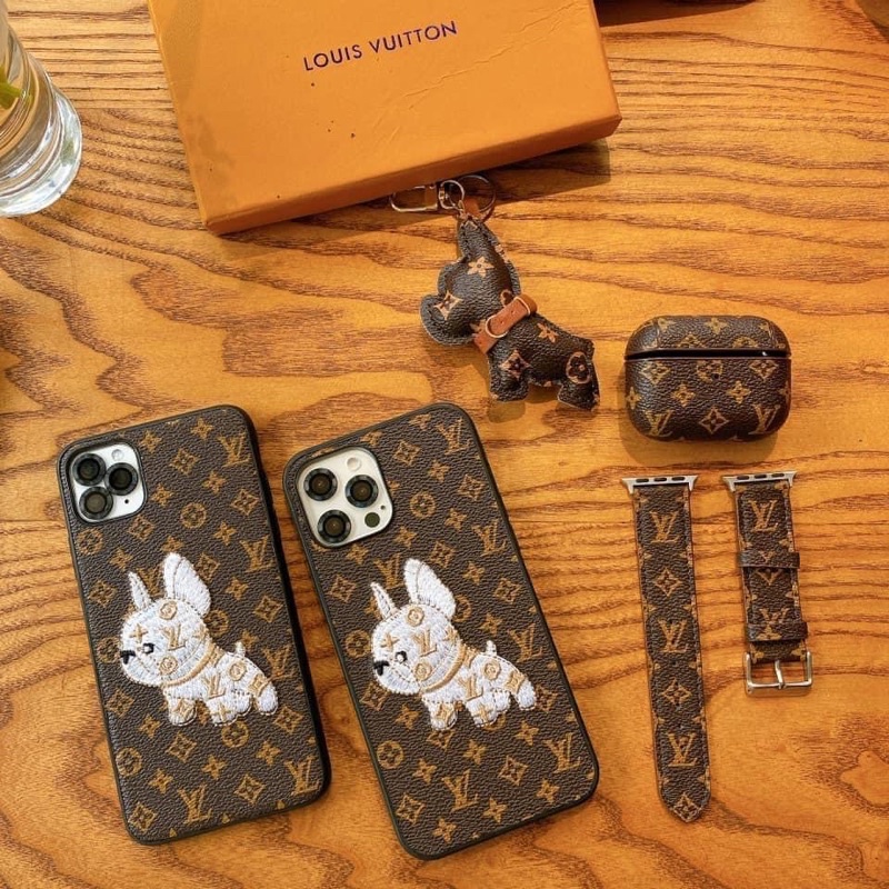 COMBO ỐP L V CHÓ THÊU , DÂY APLE WATCH BỌC AIRPOD MÓC KHOÁ VÍ