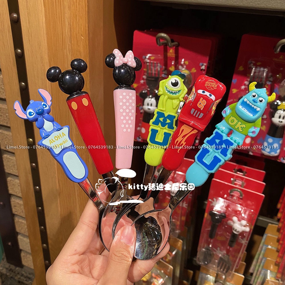 Muỗng ăn inox Frozen Elsa Mickey Princess Car Disney nổi 3D cho trẻ em bé trai gái