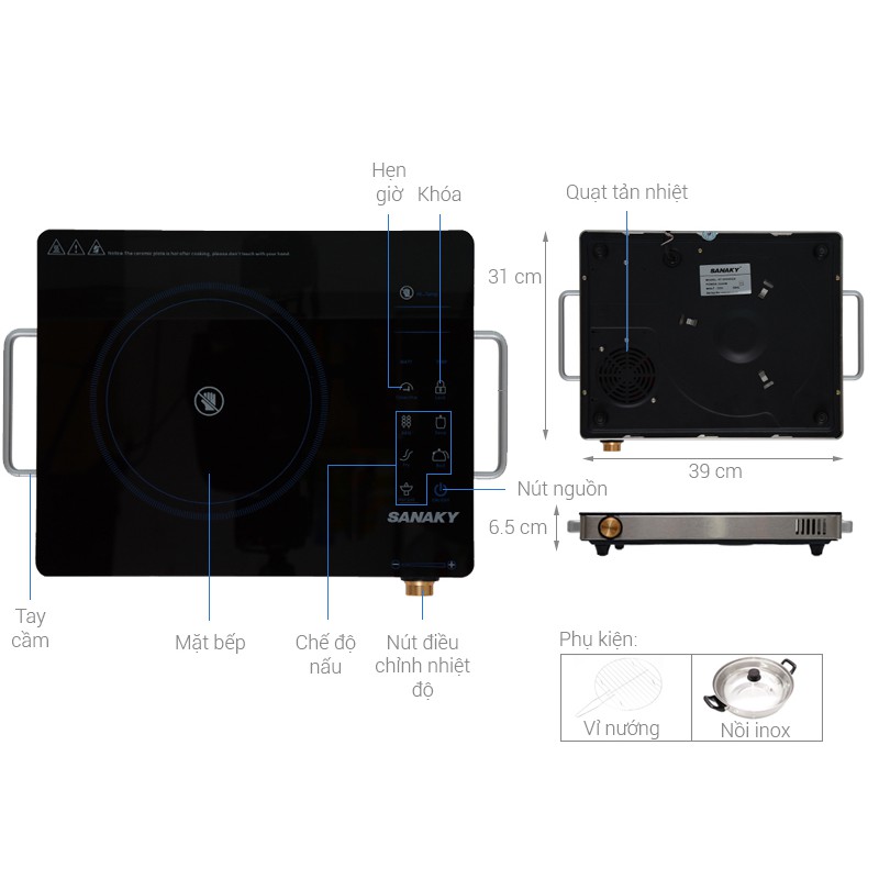 Bếp hồng ngoại Sanaky SNK-2524HGN tặng nồi lẩu